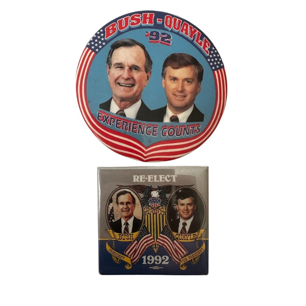 1992 Bush Quayle Campaign Pin & Button Set Experience Counts Re-elect Republican